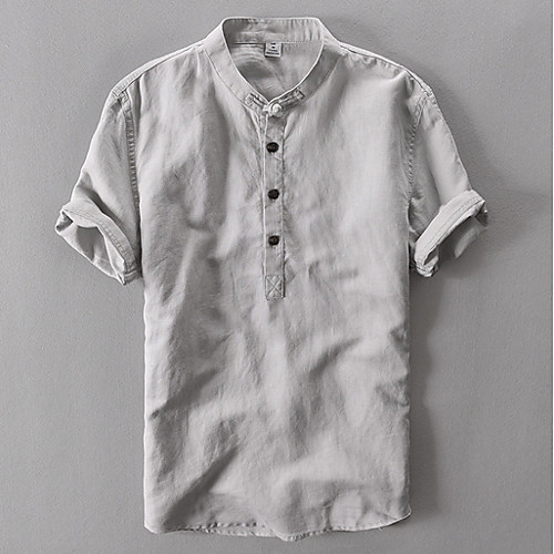 

Men's Daily Linen Shirt - Solid Colored Round Neck White / Short Sleeve