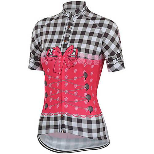 

21Grams Women's Short Sleeve Cycling Jersey Polyester Spandex Rose Red Plaid / Checkered Bike Jersey Top Mountain Bike MTB Road Bike Cycling UV Resistant Breathable Quick Dry Sports Clothing Apparel
