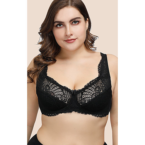 

Women's Push-up Lace Bras Underwire Bra Full Coverage Bra Solid Color Lace Embroidered Black