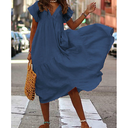 

Women's 2020 Yellow Blushing Pink Dress Elegant Spring & Summer Sheath Solid Colored V Neck S M Slim