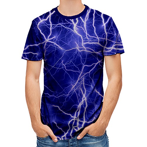

Men's Plus Size Geometric 3D Pleated Print T-shirt Street chic Exaggerated Daily Going out Round Neck Rainbow / Short Sleeve