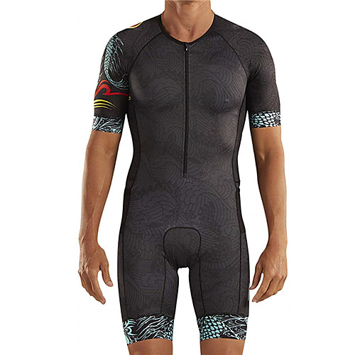 

21Grams Men's Short Sleeve Triathlon Tri Suit Black / Blue Dragon Animal Bike Clothing Suit UV Resistant Breathable 3D Pad Quick Dry Sweat-wicking Sports Dragon Mountain Bike MTB Road Bike Cycling