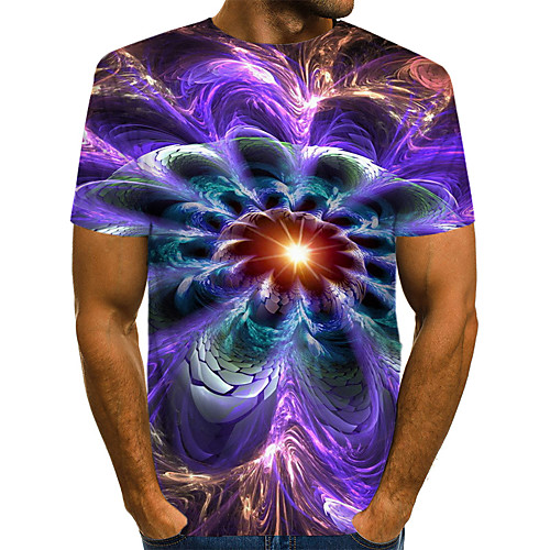 

Men's Daily Going out Basic / Exaggerated T-shirt - Floral / Geometric / 3D Print Purple