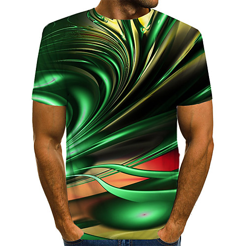 

Men's Daily Going out Basic / Exaggerated T-shirt - 3D / Abstract / Visual Deception Print Green