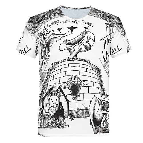 

Men's Daily Going out Basic T-shirt - Color Block / 3D / Cartoon Print White
