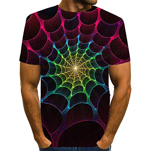 

Men's Daily Going out Basic / Exaggerated T-shirt - Geometric / 3D / Visual Deception Print Wine