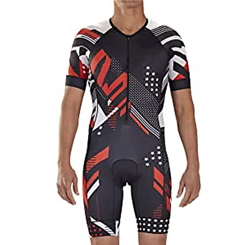 

21Grams Men's Short Sleeve Triathlon Tri Suit Black / Red Polka Dot Geometic Bike Clothing Suit UV Resistant Breathable 3D Pad Quick Dry Sweat-wicking Sports Polka Dot Mountain Bike MTB Road Bike