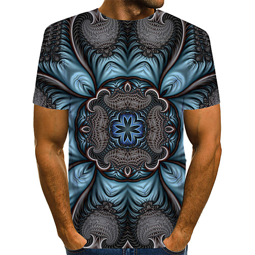 

Men's Daily Going out Basic / Exaggerated T-shirt - Geometric / 3D / Visual Deception Print Dusty Blue