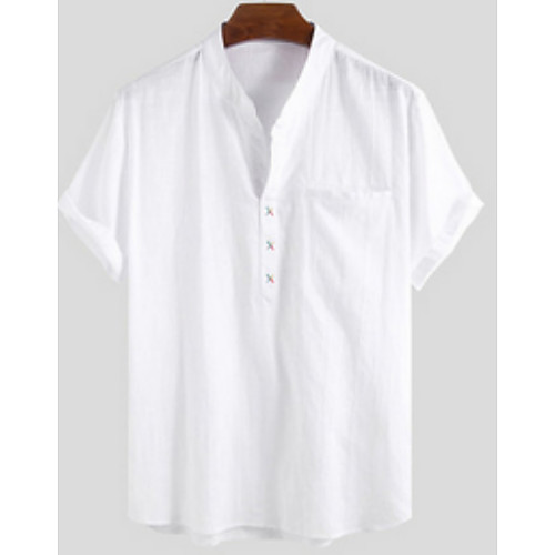 

Men's Solid Colored Shirt - Linen Daily Standing Collar White / Summer / Short Sleeve