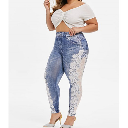 

Women's Street chic Chinos Pants - Print Blue S L XL