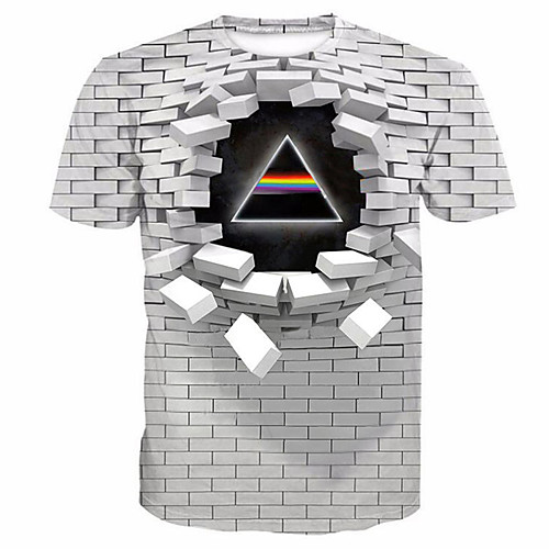 

Men's Daily T-shirt - Geometric / 3D / Letter Print Round Neck White / Short Sleeve