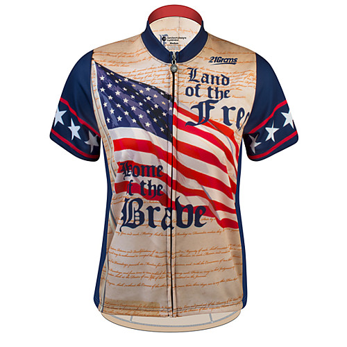 

21Grams Men's Short Sleeve Cycling Jersey 100% Polyester BrownGray American / USA National Flag Bike Jersey Top Mountain Bike MTB Road Bike Cycling UV Resistant Breathable Quick Dry Sports Clothing