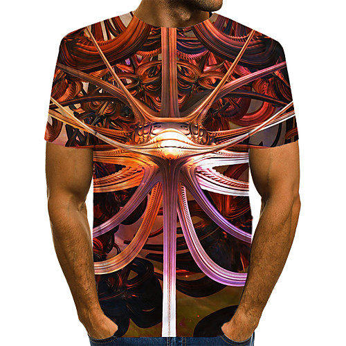 

Men's Daily Going out Basic / Exaggerated T-shirt - Geometric / 3D / Visual Deception Print Brown