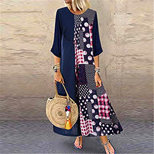 

Female 2020 Maxi Navy Blue Dress Spring & Summer Swing Printing S M / Cotton
