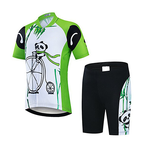 

21Grams Boys' Short Sleeve Cycling Jersey with Shorts - Kid's Black / Green Panda Bike Clothing Suit UV Resistant Breathable Quick Dry Sweat-wicking Sports Panda Mountain Bike MTB Road Bike Cycling