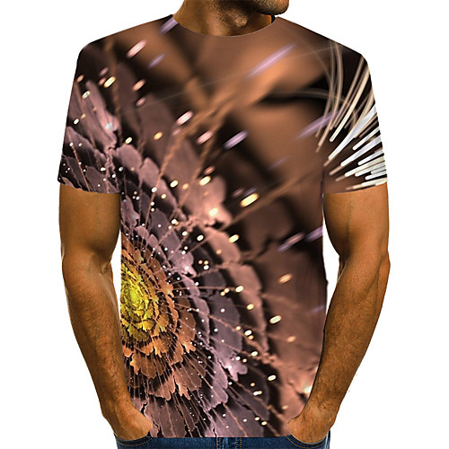 

Men's Daily Weekend T-shirt - Geometric / 3D / Abstract Print Brown