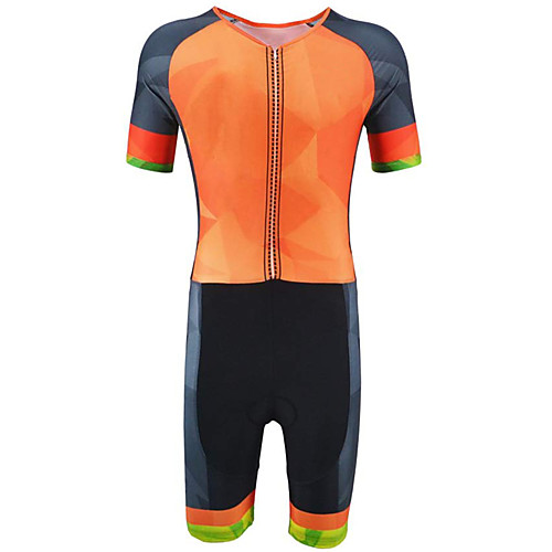 

21Grams Men's Short Sleeve Triathlon Tri Suit Black / Orange Plaid / Checkered Geometic Bike Clothing Suit UV Resistant Breathable 3D Pad Quick Dry Sweat-wicking Sports Plaid / Checkered Mountain