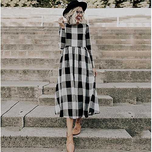 

Women's Maxi Black Dress Shift Plaid / Checkered S M