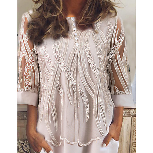 

Women's Causal Lace Blouse - Geometric Gray / Spring / Fall