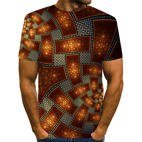 

Men's Daily Going out Basic / Exaggerated T-shirt - Geometric / 3D Print Brown