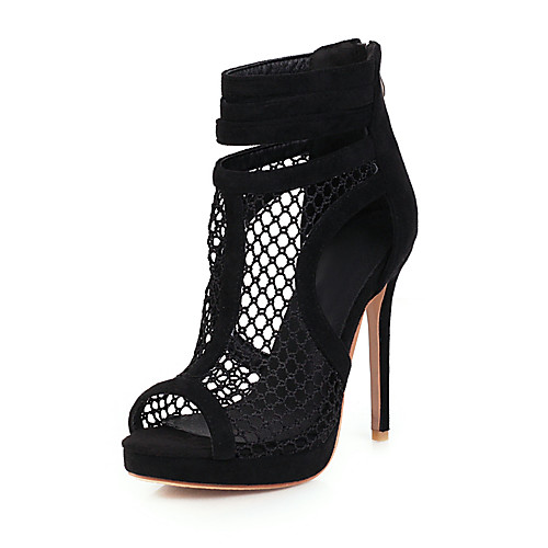 

Women's Boots Stiletto Heel Peep Toe Buckle Microfiber Classic / Vintage Spring & Summer Black / Almond / Party & Evening