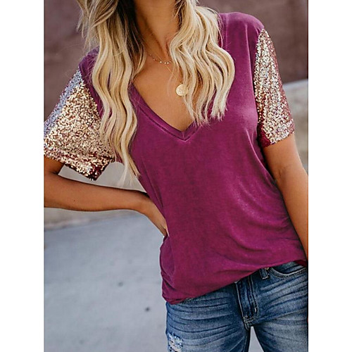

Women's Color Block T-shirt Daily White / Black / Red