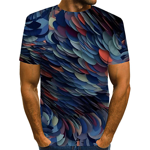 

Men's Daily Holiday Plus Size T-shirt - 3D Print Round Neck Blue / Short Sleeve / Summer