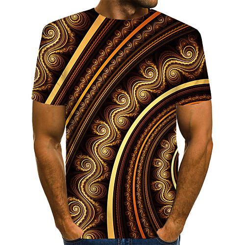 

Men's Daily Going out Basic / Exaggerated T-shirt - Geometric / 3D / Visual Deception Print Brown