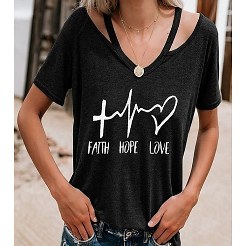 

Women's Daily T-shirt - Geometric V Neck Blushing Pink