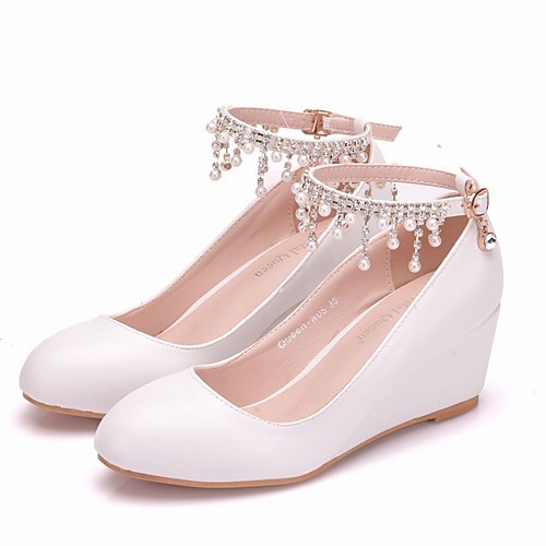 

Women's Wedding Shoes Wedge Heel Round Toe PU Spring & Summer White