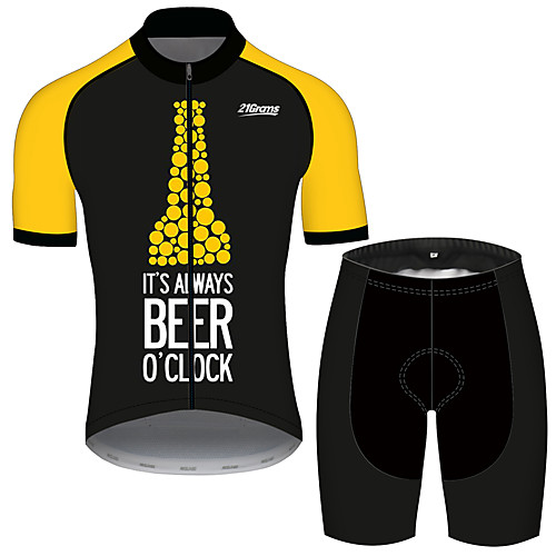 

21Grams Men's Short Sleeve Cycling Jersey with Shorts Polyester Spandex Black / Yellow Oktoberfest Beer Bike Clothing Suit UV Resistant Breathable Quick Dry Sweat-wicking Sports Oktoberfest Beer