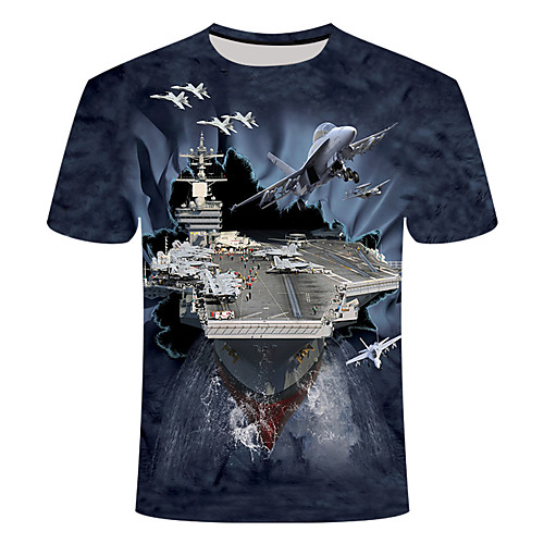 

Men's Daily Going out Basic / Street chic T-shirt - Geometric Print Blue