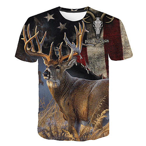 

Men's Daily Going out Basic T-shirt - 3D / Animal Deer, Print Brown