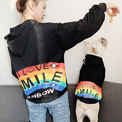 

Dog Cat Costume Hoodie Matching Outfits Dog Clothes Warm Black White Costume Bulldog Bichon Frise Schnauzer Cotton Striped Color Block Quotes & Sayings Stripes Cute Women M S M L XL XXL