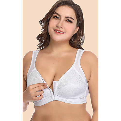 

Women's Push-up Wireless Lace Bras Full Coverage Bra Solid Color Lace Embroidered White