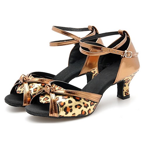 

Women's Latin Shoes PU Heel Leopard Cuban Heel Dance Shoes Khaki