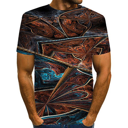 

Men's Daily Weekend T-shirt - Geometric / 3D / Abstract Print Brown