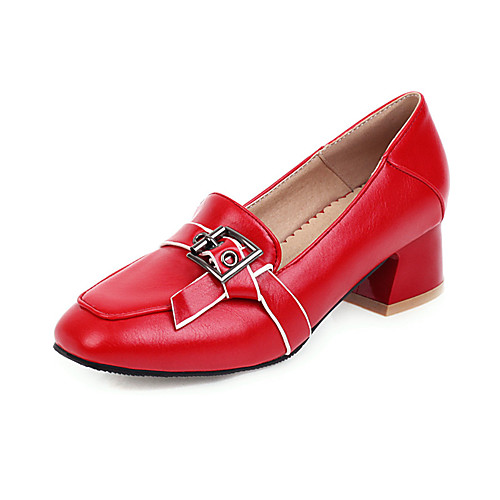 

Women's Loafers & Slip-Ons Low Heel Square Toe Buckle PU Casual Summer Black / White / Red