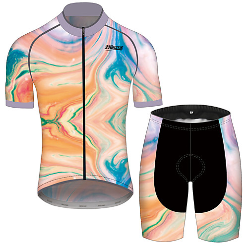 

21Grams Men's Women's Short Sleeve Cycling Jersey with Shorts Green / Yellow Gradient Bike Clothing Suit Breathable 3D Pad Quick Dry Reflective Strips Sweat-wicking Sports Gradient Mountain Bike MTB