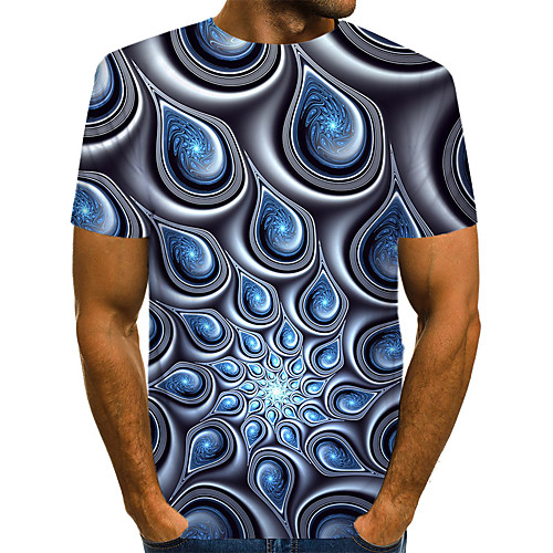 

Men's Daily Going out Basic / Exaggerated T-shirt - Geometric / 3D / Visual Deception Print Dusty Blue