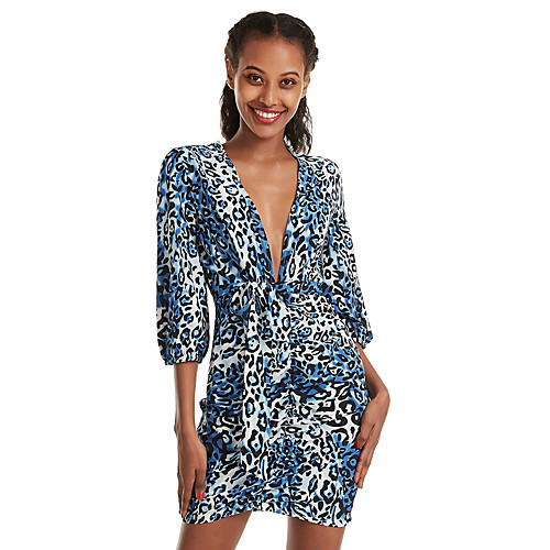 

Women's Light Brown Yellow Dress Basic Daily Wear Date Sheath Leopard Print Deep V Split Leopard Print S M