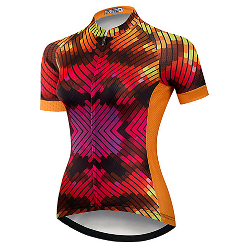 

21Grams Women's Short Sleeve Cycling Jersey Polyester Spandex Orange Stripes Bike Jersey Top Mountain Bike MTB Road Bike Cycling UV Resistant Breathable Quick Dry Sports Clothing Apparel / Stretchy