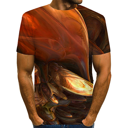 

Men's Daily Going out Basic / Exaggerated T-shirt - Geometric / 3D / Visual Deception Print Brown