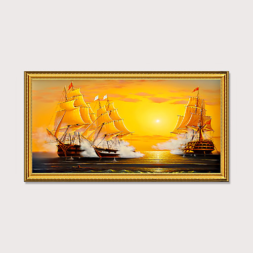 

Framed Art Print Elegant Design Antique Golden Wood Framed Canvas Sailboat Seascape Smooth Sailing PS Oil Painting Wall Art