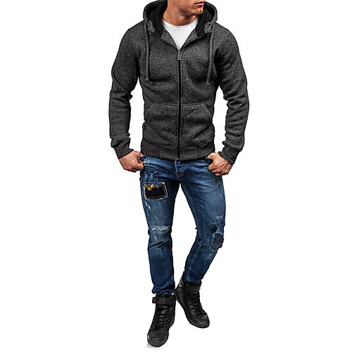 

Men's Daily Basic Fall & Winter Regular Trench Coat, Solid Colored Hooded Long Sleeve Polyester Dark Gray / Light gray