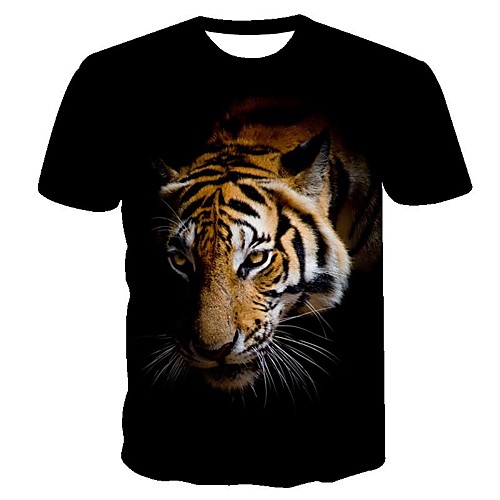 

Men's Daily Going out Basic T-shirt - Geometric / 3D / Animal Tiger, Print Black