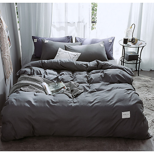 

Duvet Cover Sets 4 Piece Linen / Cotton Solid Colored Red Printed Simple