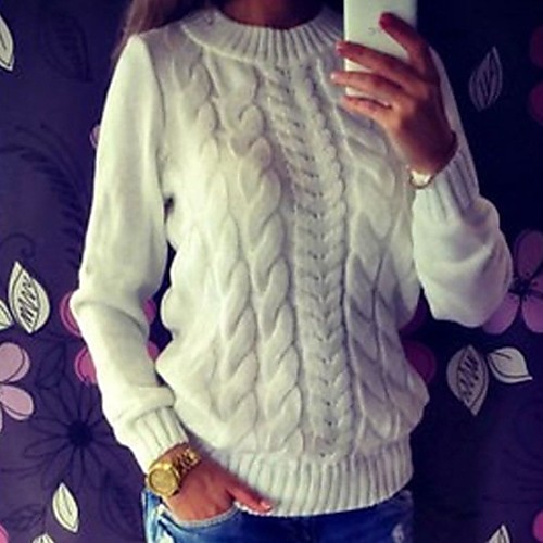 

Women's Solid Colored Long Sleeve Pullover Sweater Jumper, Round Neck White / Gray S / M / L