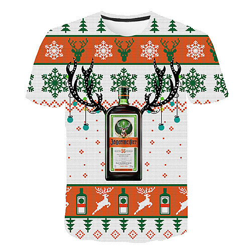

Men's Daily Going out Basic T-shirt - Color Block / 3D / Beer Print Beige