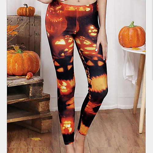 

Women's Basic Legging - Geometric, Print Mid Waist Orange S M L